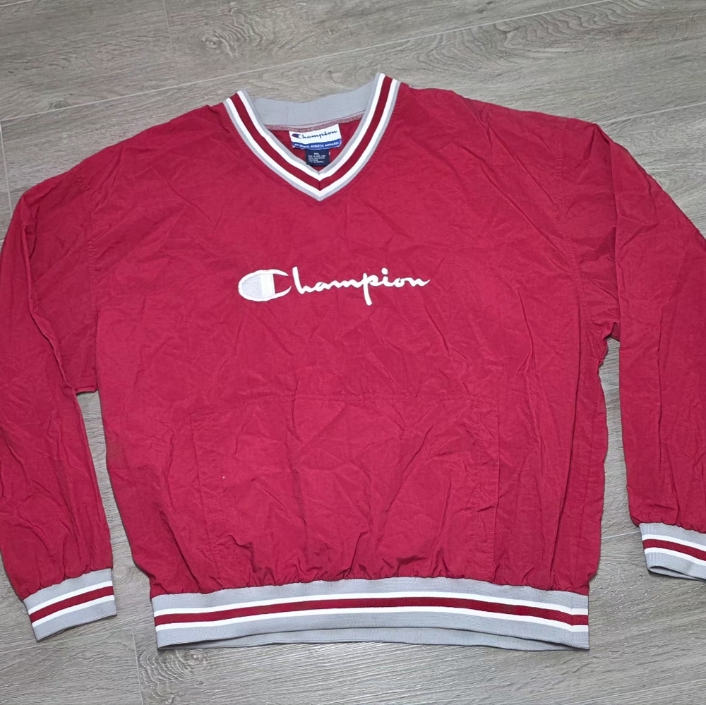 Vintage 90's Champion Windbreaker Pullover Mens XXL Red